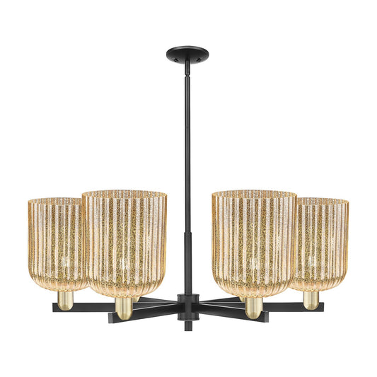Innovations Bridal Veil 38in 6-Light Chandelier | Industrial Black Antique Brass and Mercury Ribbed Glass | Dining Room & | Model 716-6CR-BAB-G559-8ME