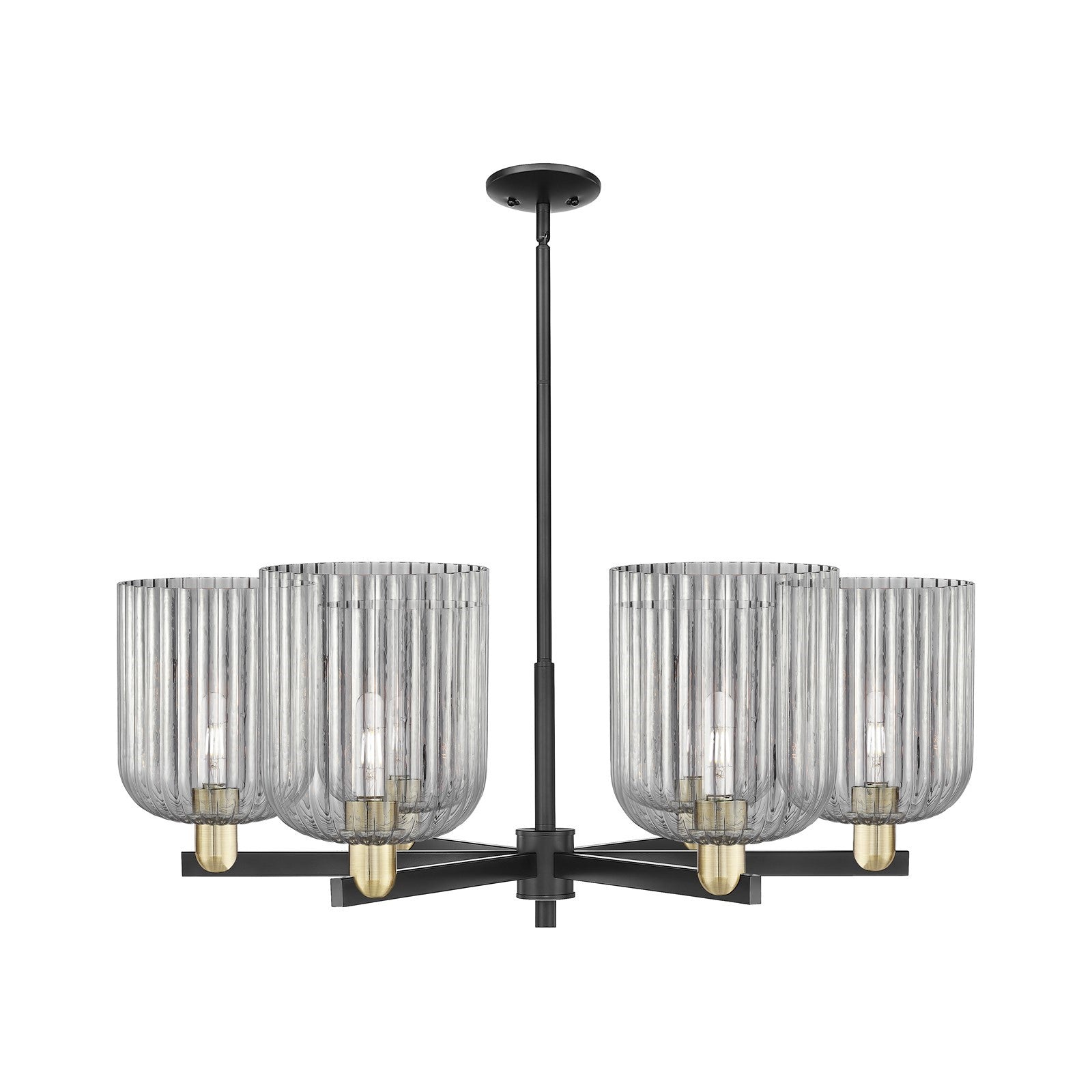 Innovations Bridal Veil 38in 6-Light Chandelier | Industrial Black Antique Brass Steel and Light Smoke Ribbed Glass | Kitchen | Model 716-6CR-BAB-G559-8SM