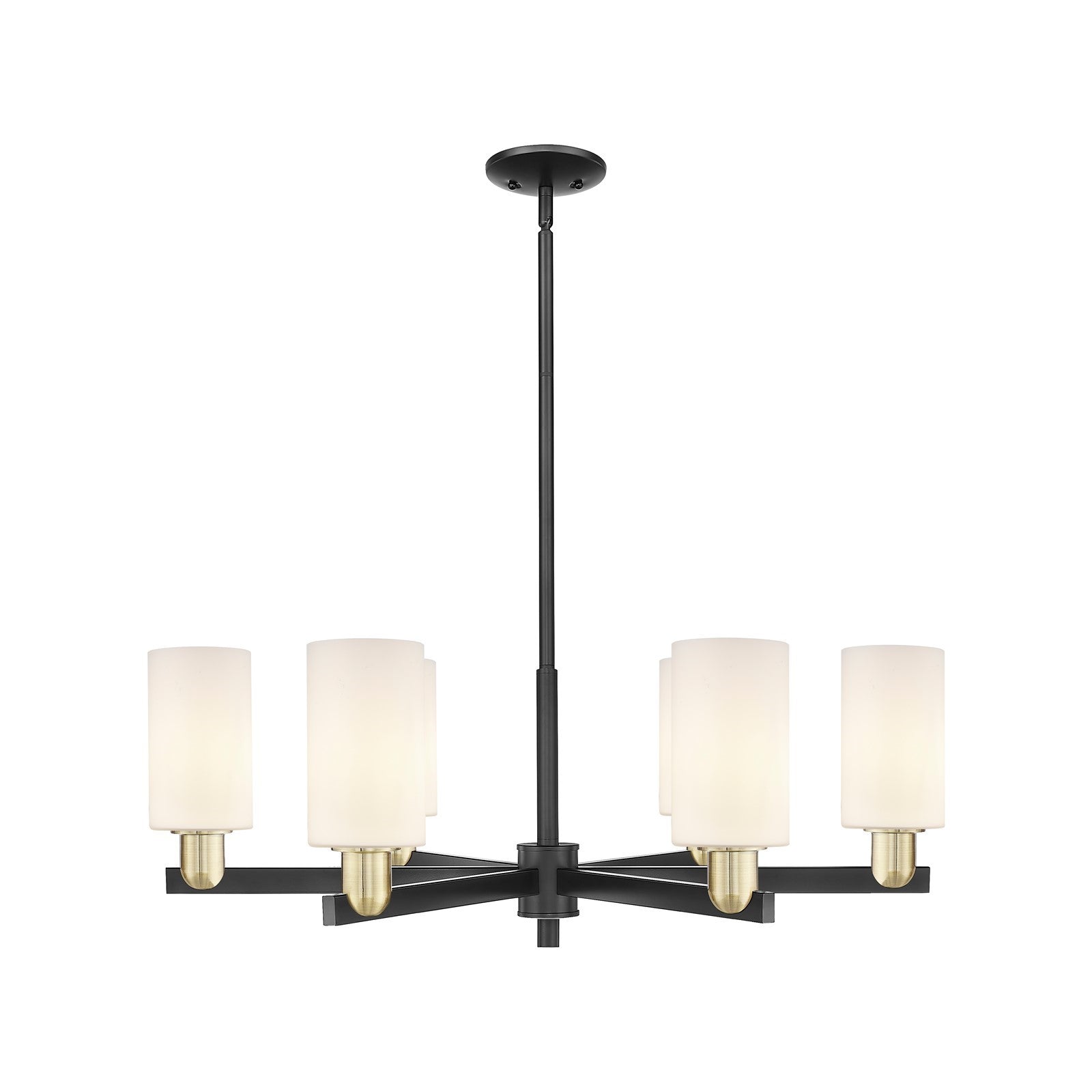 Innovations Clymer 34in 6-Light Chandelier | Industrial Black Antique Brass and Matte White Glass | Kitchen Island & Dining Room | Model 716-6CR-BAB-G801