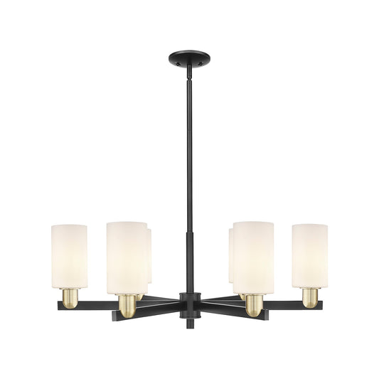 Innovations Clymer 34in 6-Light Chandelier | Industrial Black Antique Brass and Matte White Glass | Kitchen Island & Dining Room | Model 716-6CR-BAB-G801