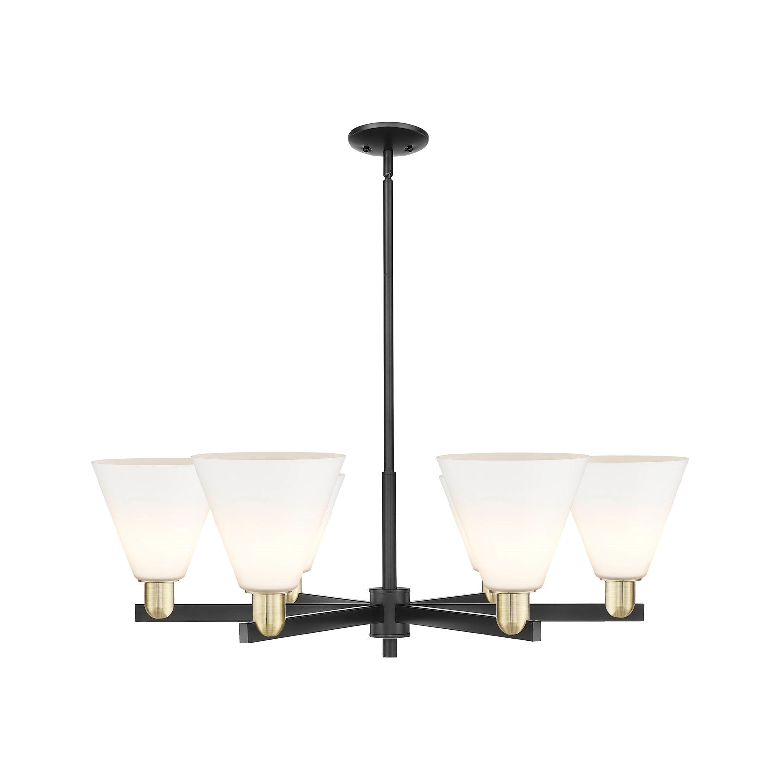 Innovations Berkshire Glass 38in 6-Light Chandelier | Industrial Black Antique Brass Steel and Matte White Glass | Kitchen | Model 716-6CR-BAB-GBC-81