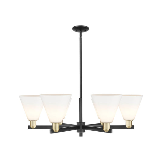 Innovations Berkshire Glass 38in 6-Light Chandelier | Industrial Black Antique Brass Steel and Matte White Glass | Kitchen | Model 716-6CR-BAB-GBC-81