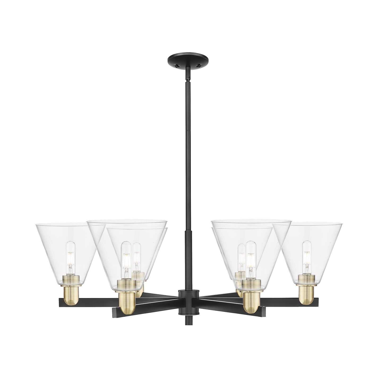 Innovations Berkshire Glass 38in 6-Light Chandelier | Industrial Black Antique Brass Steel and Clear Glass | Dining Room & | Model 716-6CR-BAB-GBC-82