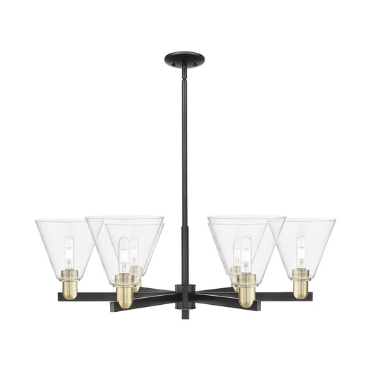 Innovations Berkshire Glass 38in 6-Light Chandelier | Industrial Black Antique Brass Steel and Clear Glass | Dining Room & | Model 716-6CR-BAB-GBC-82