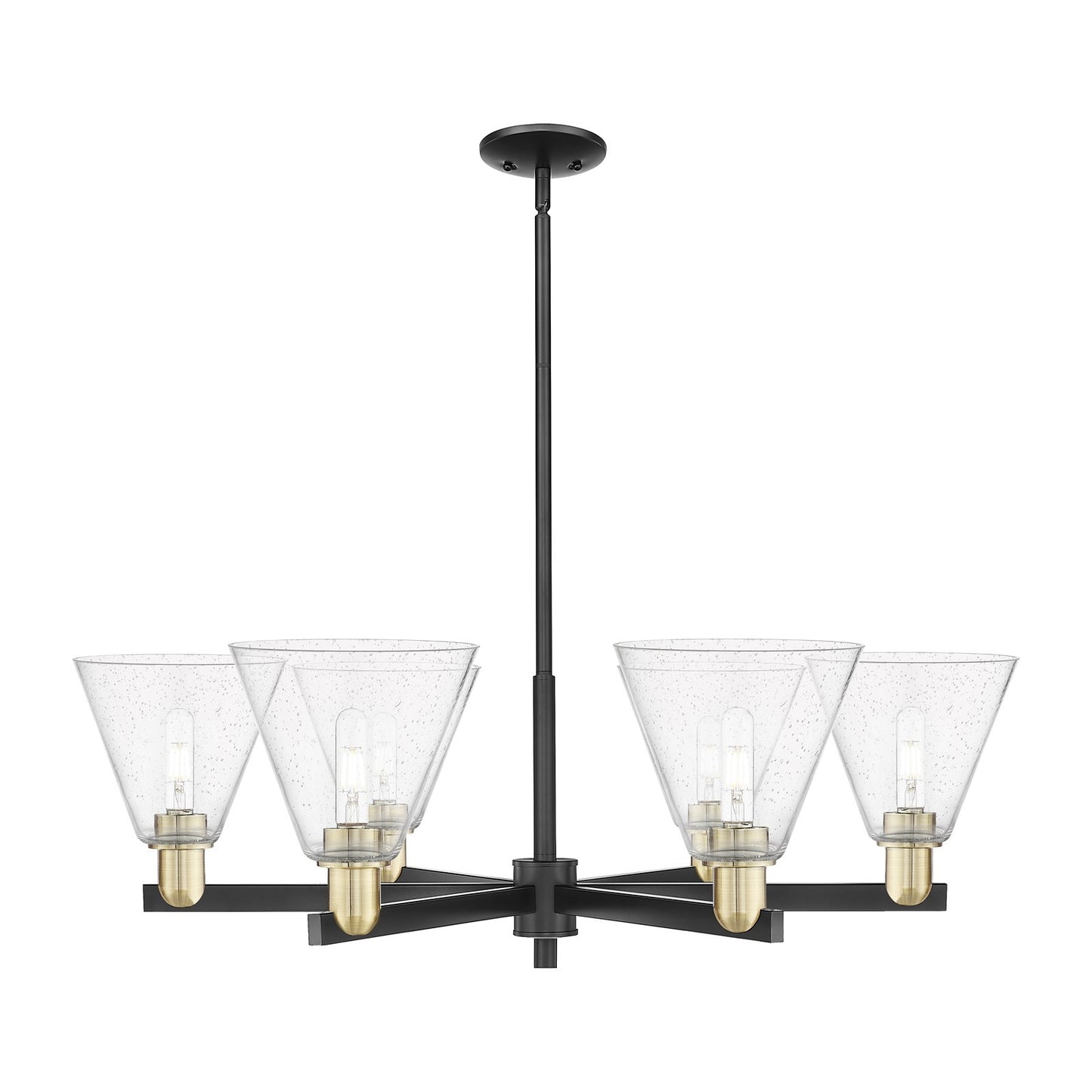 Innovations Berkshire Glass 38in 6-Light Chandelier | Industrial Black Antique Brass and Seedy Glass | Dining Room & Living | Model 716-6CR-BAB-GBC-84