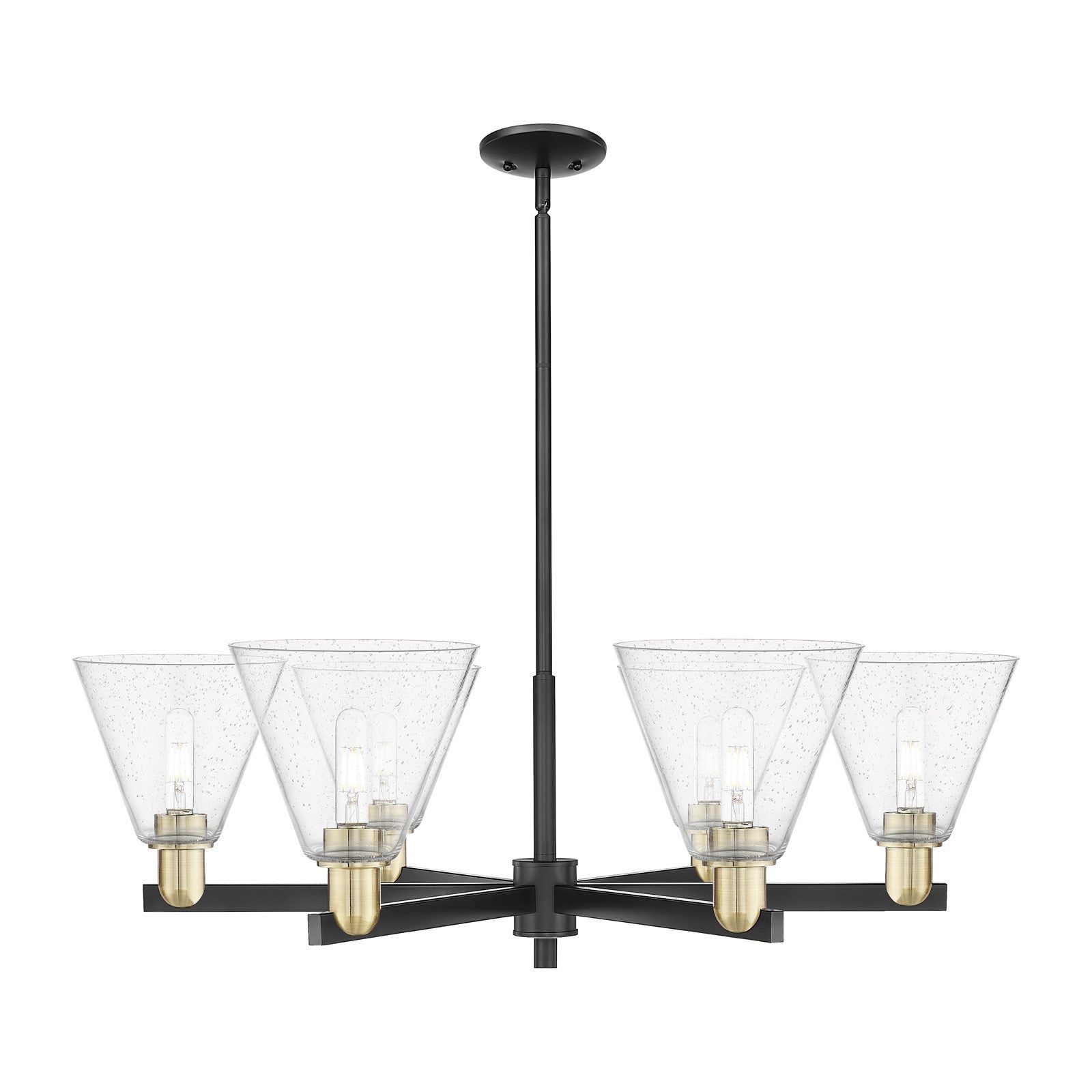 Innovations Berkshire Glass 38in 6-Light Chandelier | Industrial Black Antique Brass and Seedy Glass | Dining Room & Living | Model 716-6CR-BAB-GBC-84