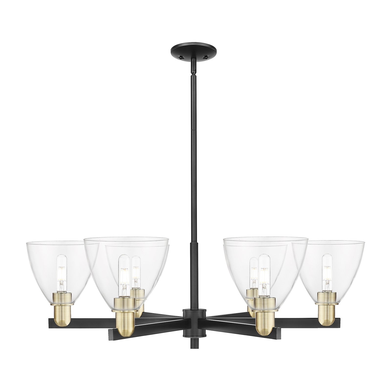 Innovations Bristol 37in 6-Light Chandelier | Industrial Black Antique Brass Steel and Clear Glass | Dining Room & Living Room | Model 716-6CR-BAB-GBD-752