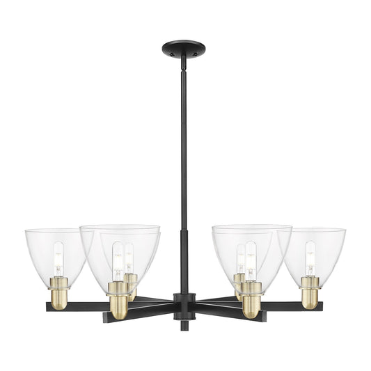 Innovations Bristol 37in 6-Light Chandelier | Industrial Black Antique Brass Steel and Clear Glass | Dining Room & Living Room | Model 716-6CR-BAB-GBD-752