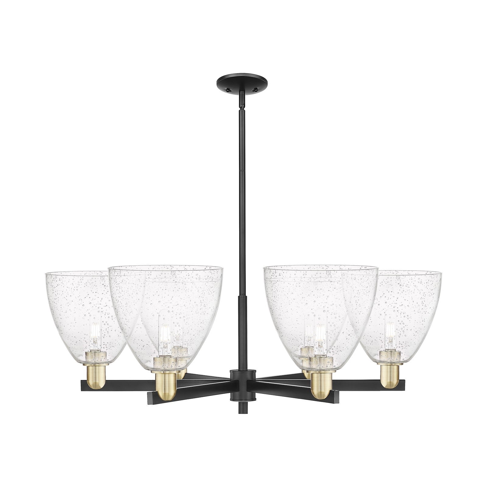 Innovations Bristol 39in 6-Light Chandelier | Industrial Black Antique Brass Steel and Seedy Glass | Dining Room & Living Room | Model 716-6CR-BAB-GBD-94