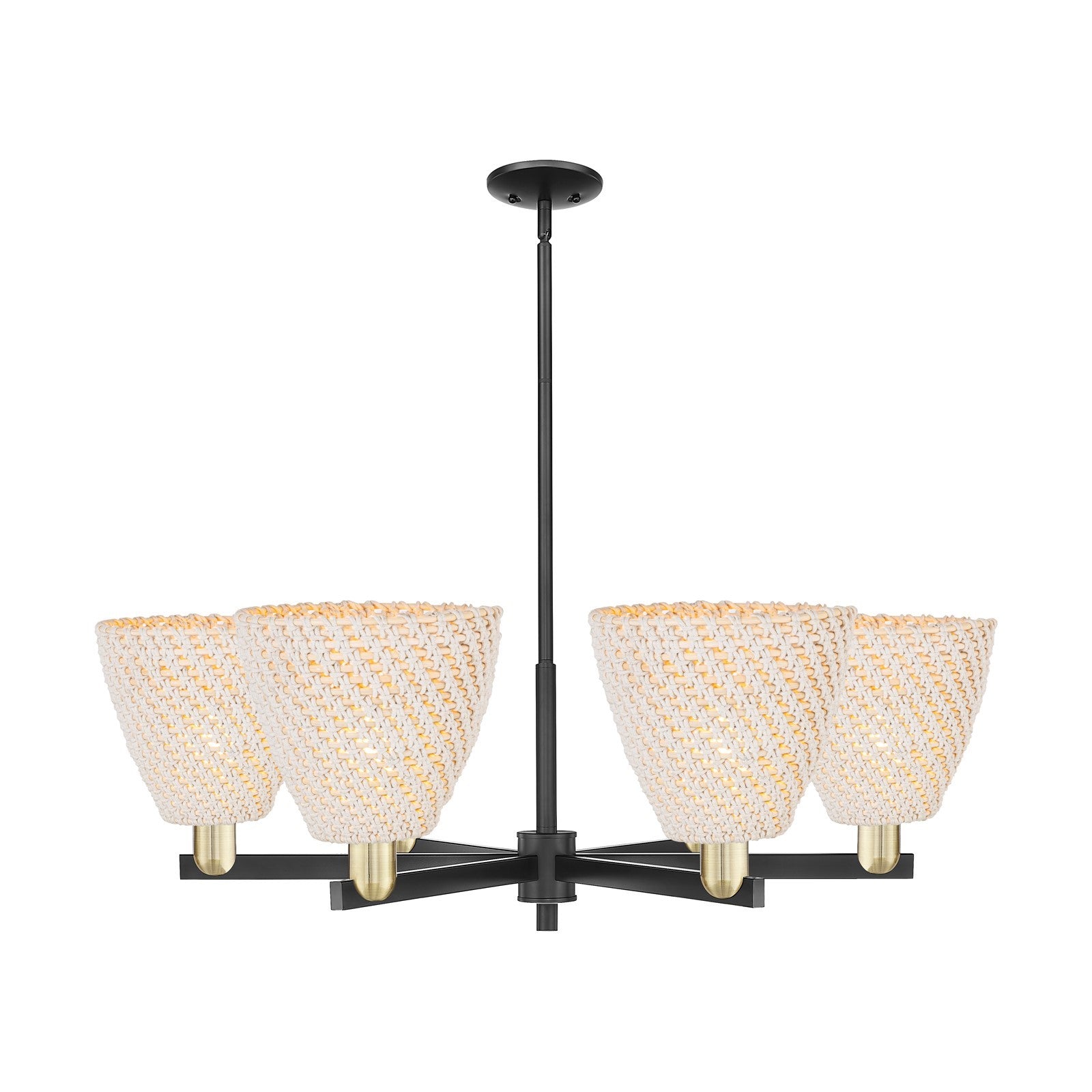 Innovations Bristol Natural 39in 6-Light Chandelier | Industrial Black Antique Brass Steel and Natural Fiber Dome Shade | Model 716-6CR-BAB-NBD-9-NAT