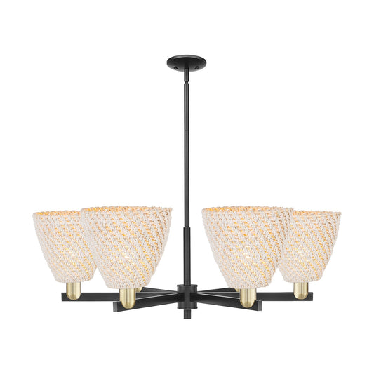 Innovations Bristol Natural 39in 6-Light Chandelier | Industrial Black Antique Brass Steel and Natural Fiber Dome Shade | Model 716-6CR-BAB-NBD-9-NAT