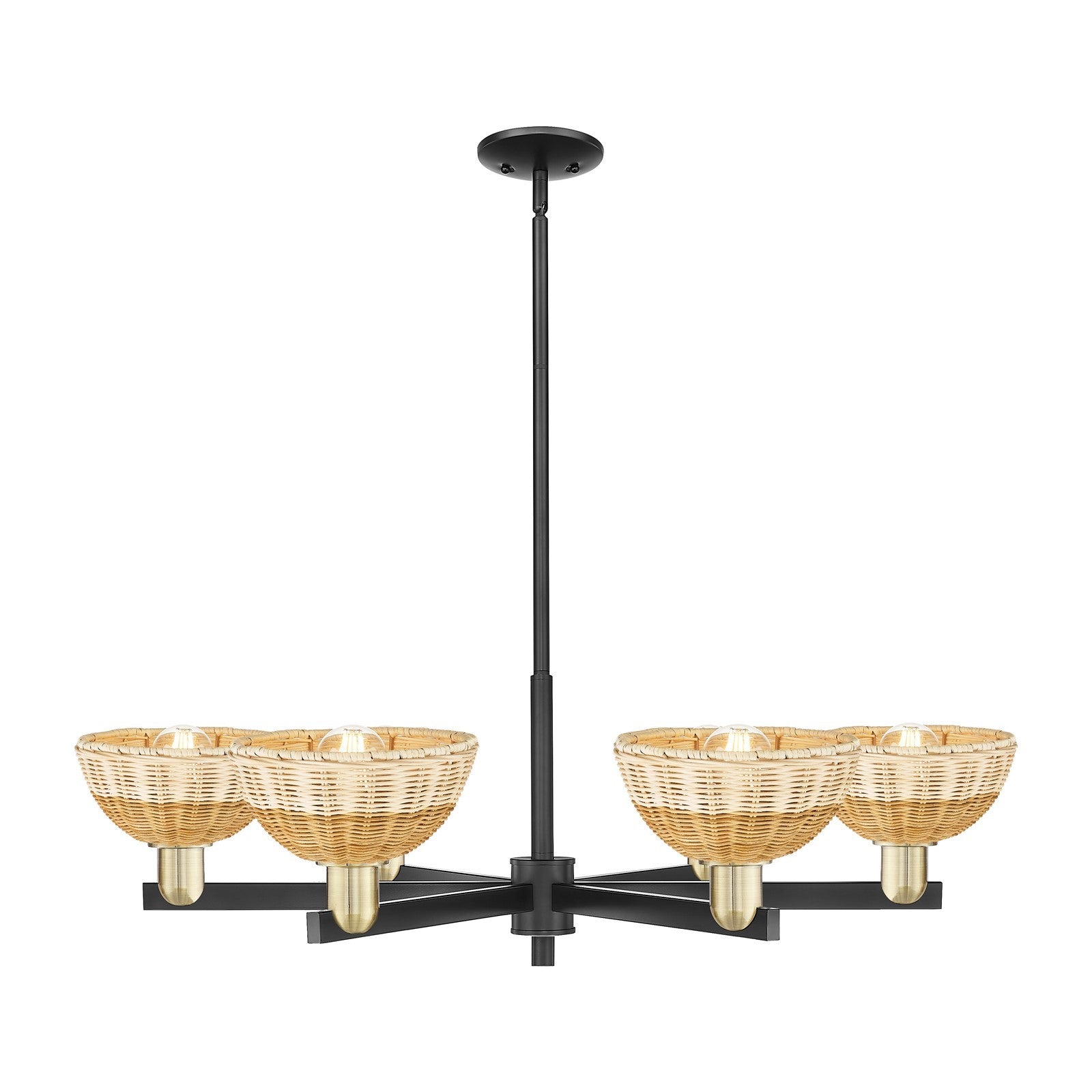 Innovations Natural Ballston Dome 37in 6-Light Chandelier | Farmhouse Black Antique Brass and Natural Fiber | Dining Room | Model 716-6CR-BAB-NBD2-75-NAT