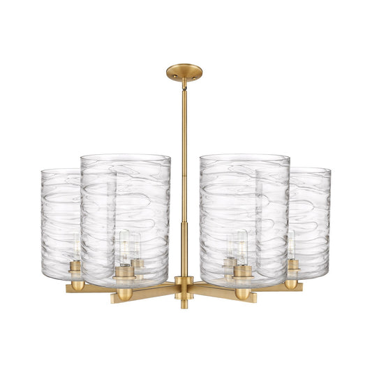 Innovations Cobbleskill 39in 6-Light Chandelier | Industrial Brushed Brass Steel and Deco Swirl Glass | Dining Room & Living | Model 716-6CR-BB-G1113-L