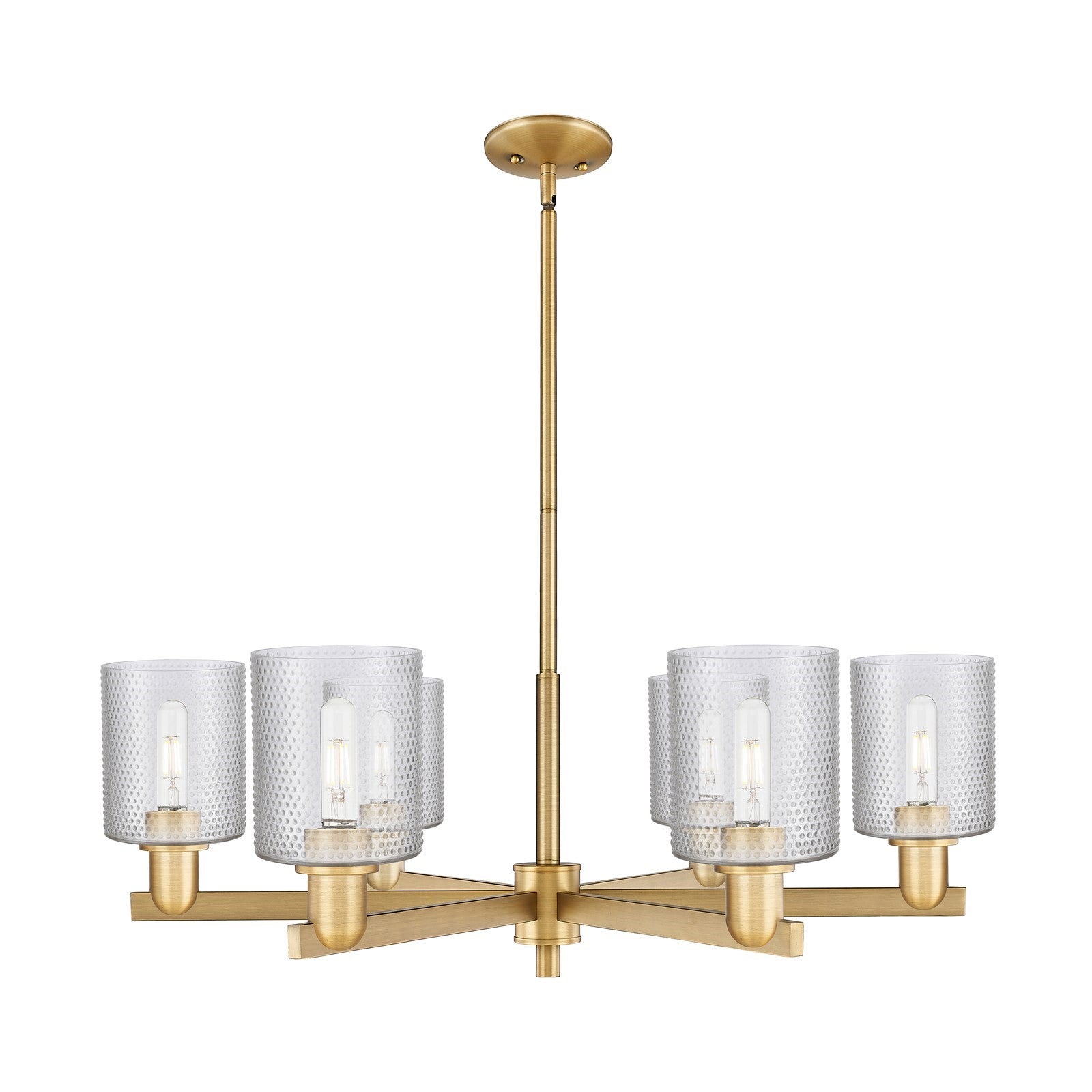 Innovations Cobbleskill 35in 6-Light Chandelier | Industrial Brushed Brass Steel and Clear Glass | Kitchen Island & Dining Room | Model 716-6CR-BB-G112