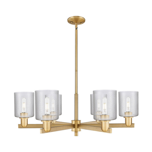 Innovations Cobbleskill 35in 6-Light Chandelier | Industrial Brushed Brass Steel and Clear Glass | Kitchen Island & Dining Room | Model 716-6CR-BB-G112