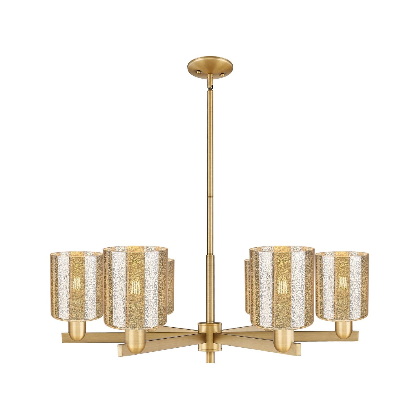 Innovations Cobbleskill 35in 6-Light Chandelier | Industrial Brushed Brass Steel and Mercury Glass | Dining Room & Living Room | Model 716-6CR-BB-G116