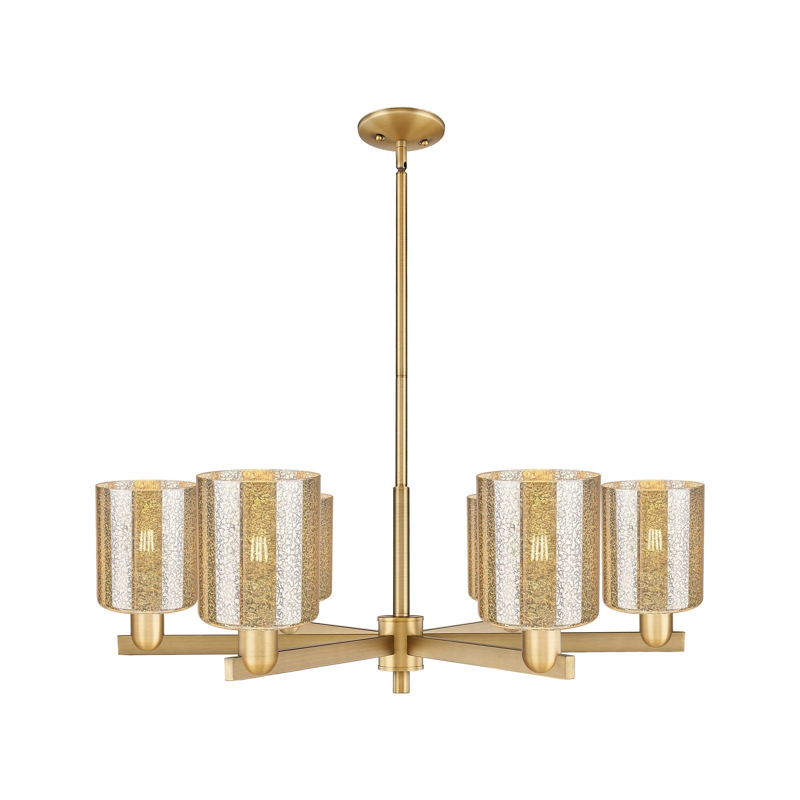 Innovations Cobbleskill 35in 6-Light Chandelier | Industrial Brushed Brass Steel and Mercury Glass | Dining Room & Living Room | Model 716-6CR-BB-G116