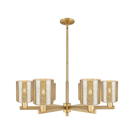 Innovations Cobbleskill 35in 6-Light Chandelier | Industrial Brushed Brass Steel and Mercury Glass | Dining Room & Living Room | Model 716-6CR-BB-G116