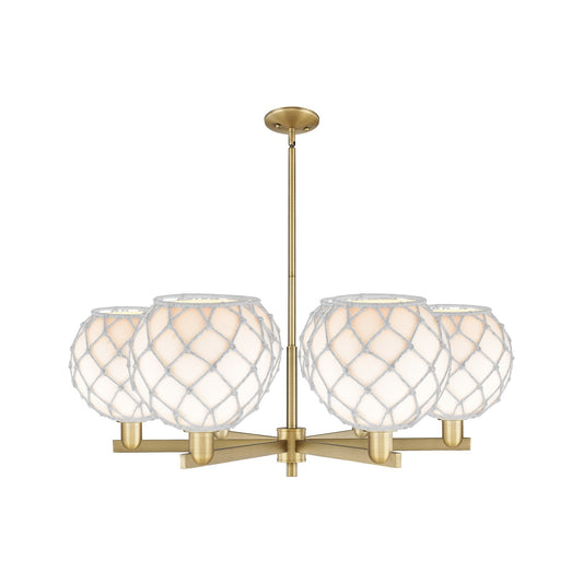 Innovations Farmhouse Rope 40in 6-Light Chandelier | Industrial Brushed Brass and White Glass with Rope | Kitchen & Dining | Model 716-6CR-BB-G121-10RW