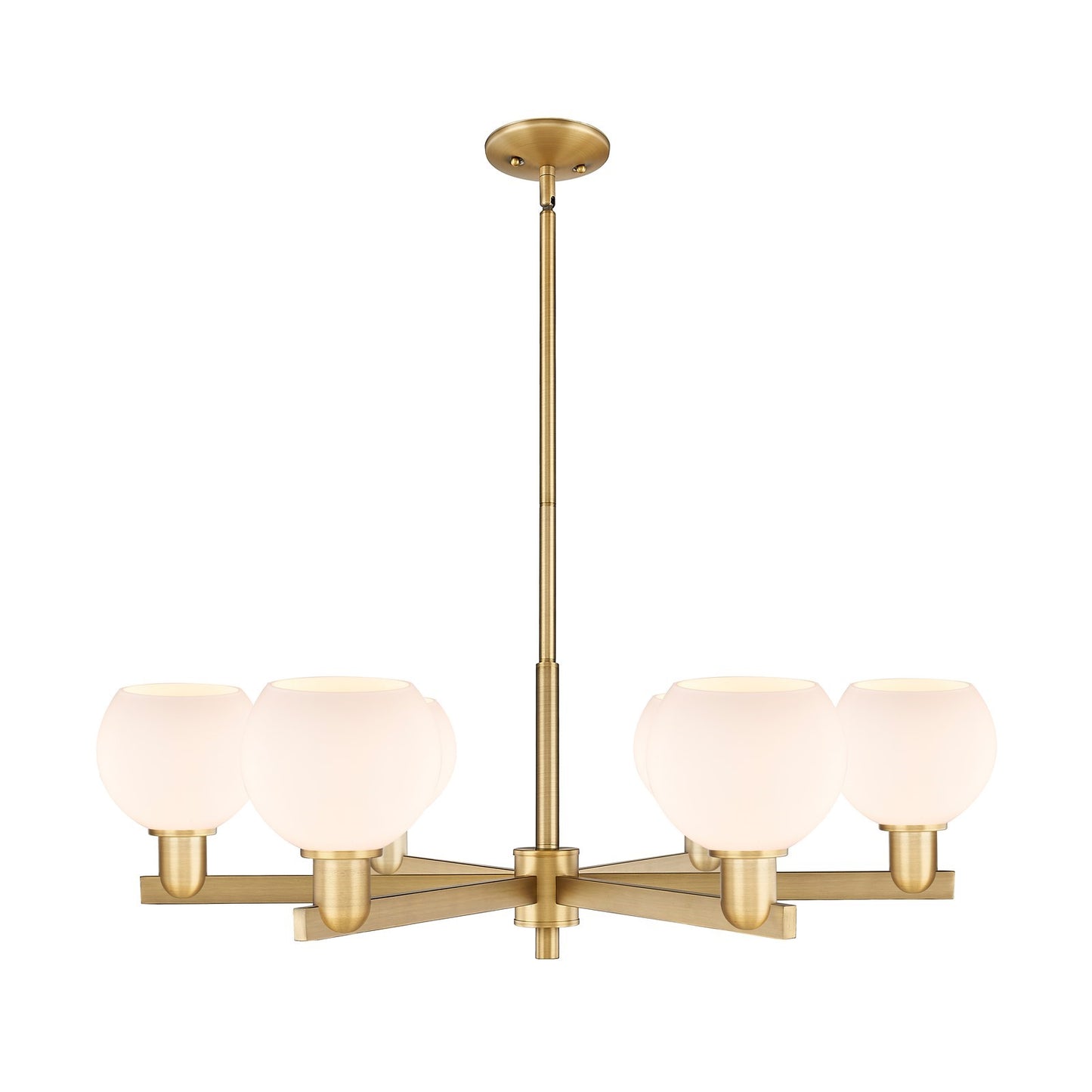 Innovations Athens 36in 6-Light Chandelier | Industrial Brushed Brass and Matte White Glass | Dining Room & Living Room | Model 716-6CR-BB-G121-6