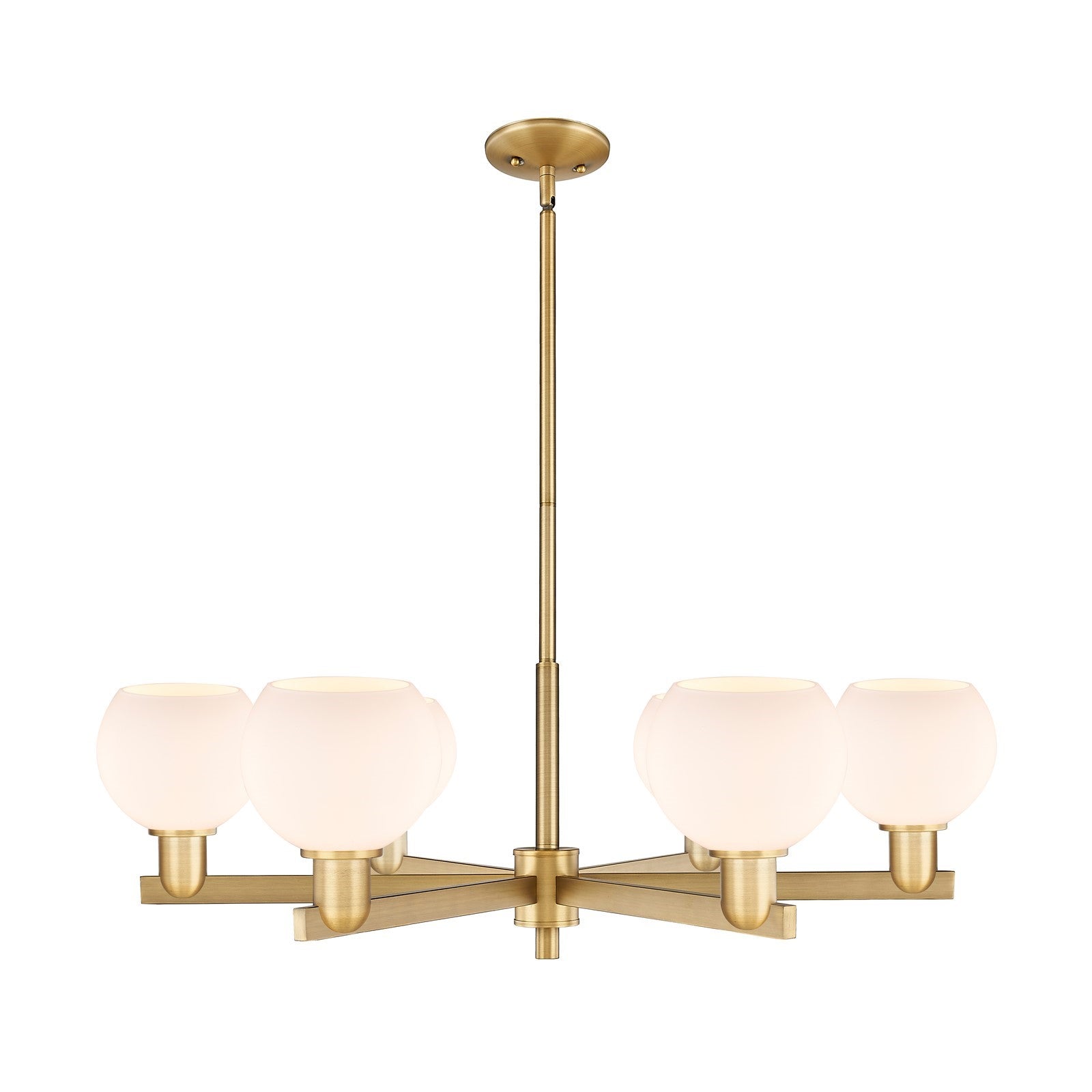 Innovations Athens 36in 6-Light Chandelier | Industrial Brushed Brass and Matte White Glass | Dining Room & Living Room | Model 716-6CR-BB-G121-6