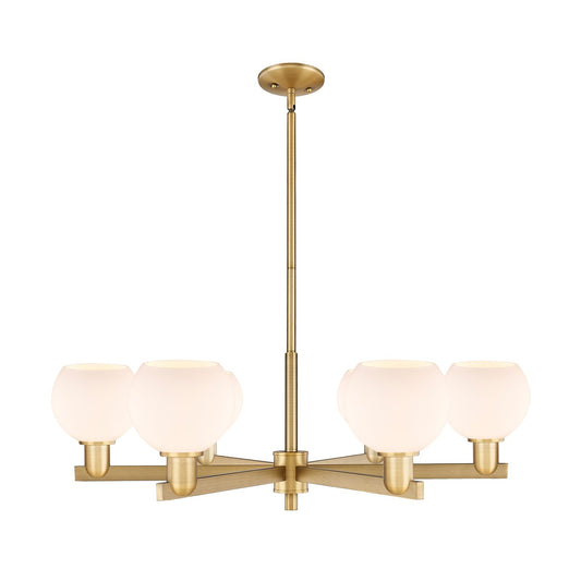 Innovations Athens 36in 6-Light Chandelier | Industrial Brushed Brass and Matte White Glass | Dining Room & Living Room | Model 716-6CR-BB-G121-6
