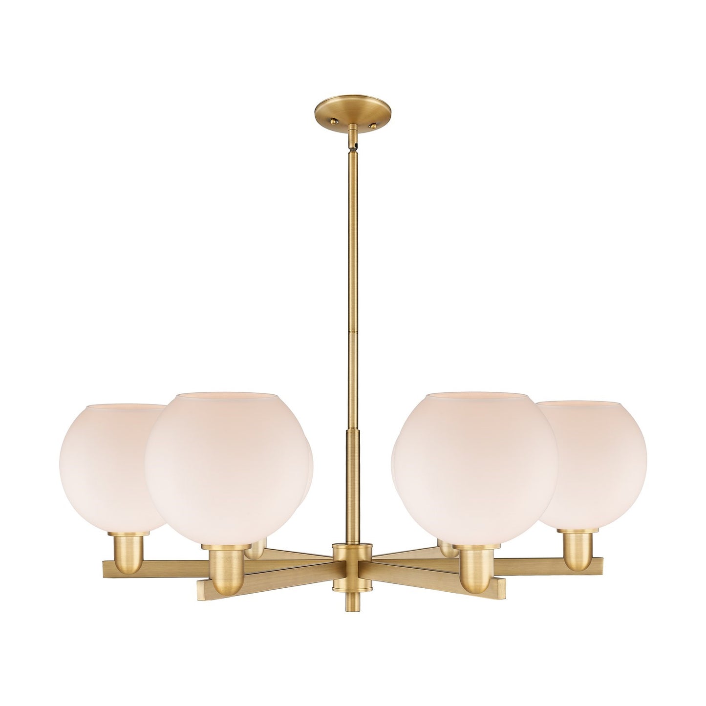 Innovations Athens 38in 6-Light Chandelier | Industrial Brushed Brass and Matte White Glass | Dining Room & Living Room | Model 716-6CR-BB-G121-8