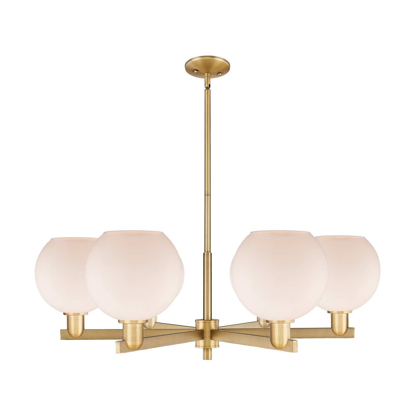 Innovations Athens 38in 6-Light Chandelier | Industrial Brushed Brass and Matte White Glass | Dining Room & Living Room | Model 716-6CR-BB-G121-8