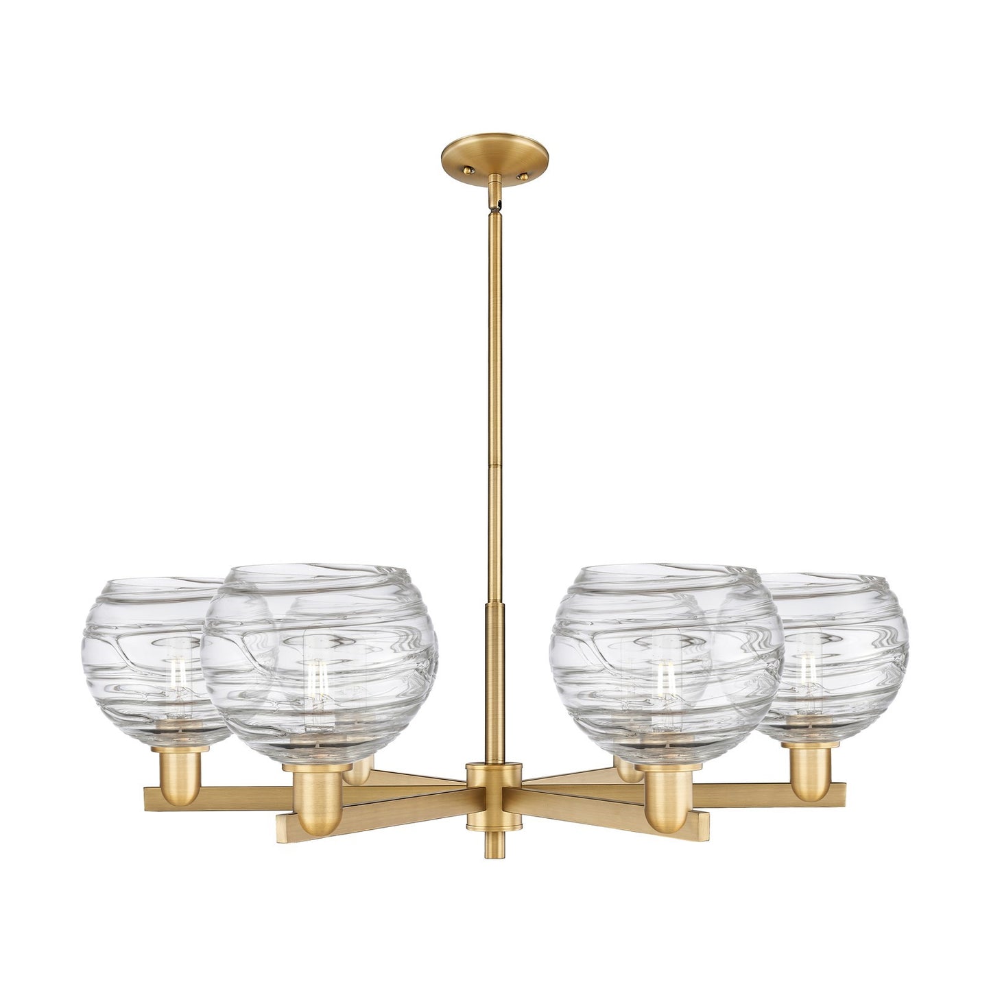 Innovations Athens Deco Swirl 38in 6-Light Chandelier | Industrial Brushed Brass Steel and Clear Deco Swirl Glass | Dining | Model 716-6CR-BB-G1213-8CL
