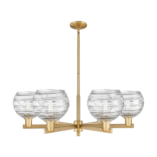 Innovations Athens Deco Swirl 38in 6-Light Chandelier | Industrial Brushed Brass Steel and Clear Deco Swirl Glass | Dining | Model 716-6CR-BB-G1213-8CL