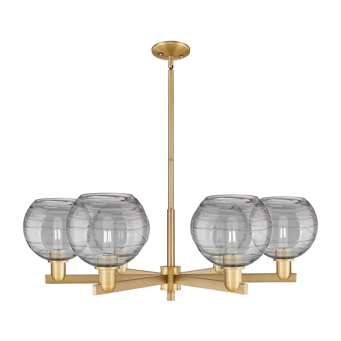 Innovations Athens Deco Swirl 38in 6-Light Chandelier | Industrial Brushed Brass and Light Smoke Glass | Dining Room & Living | Model 716-6CR-BB-G1213-8SM