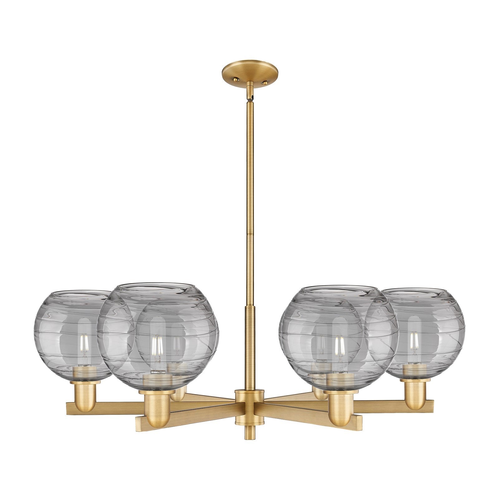 Innovations Athens Deco Swirl 38in 6-Light Chandelier | Industrial Brushed Brass and Light Smoke Glass | Dining Room & Living | Model 716-6CR-BB-G1213-8SM