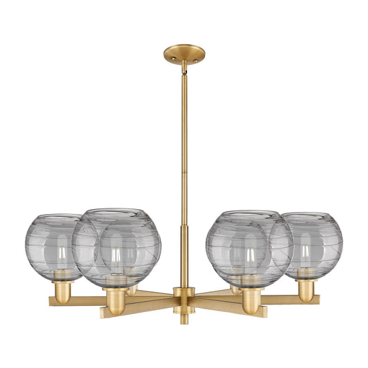 Innovations Athens Deco Swirl 38in 6-Light Chandelier | Industrial Brushed Brass and Light Smoke Glass | Dining Room & Living | Model 716-6CR-BB-G1213-8SM