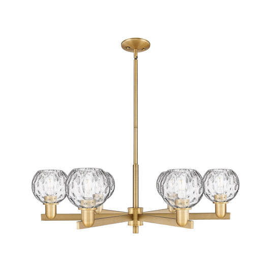 Innovations Athens 36in 6-Light Chandelier | Industrial Brushed Brass and Clear Water Glass | Kitchen Island & Dining Room | Model 716-6CR-BB-G1215-6