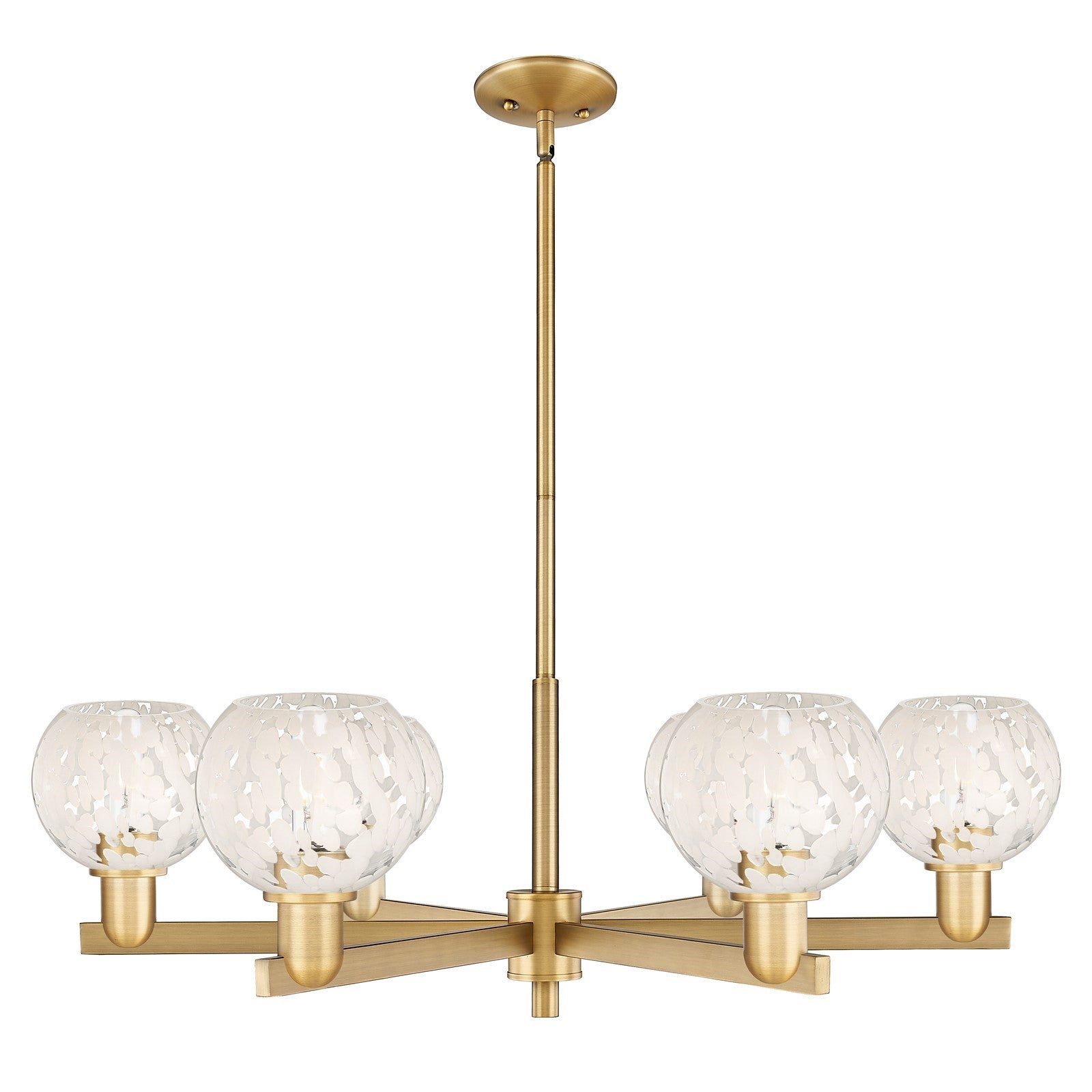 Innovations White Mouchette 36in 6-Light Chandelier | Industrial Brushed Brass and White Mouchette Glass | Dining Room & | Model 716-6CR-BB-G1216-6WM