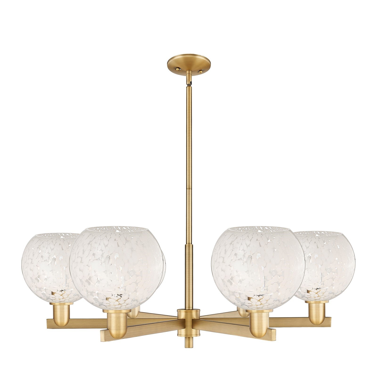 Innovations Lighting Arcadia 38in 6-Light Chandelier | Industrial Brushed Brass and White Mouchette Glass | Dining Room & | Model 716-6CR-BB-G1216-8WM