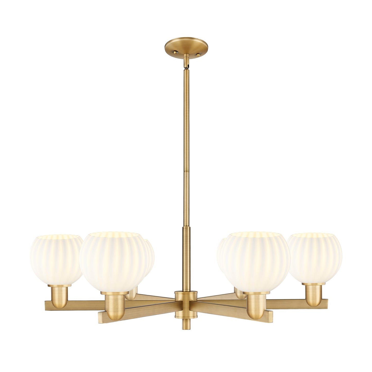 Innovations Lighting White Venetian 36in 6-Light Chandelier | Industrial Brushed Brass and White Venetian Glass | Kitchen | Model 716-6CR-BB-G1217-6WV