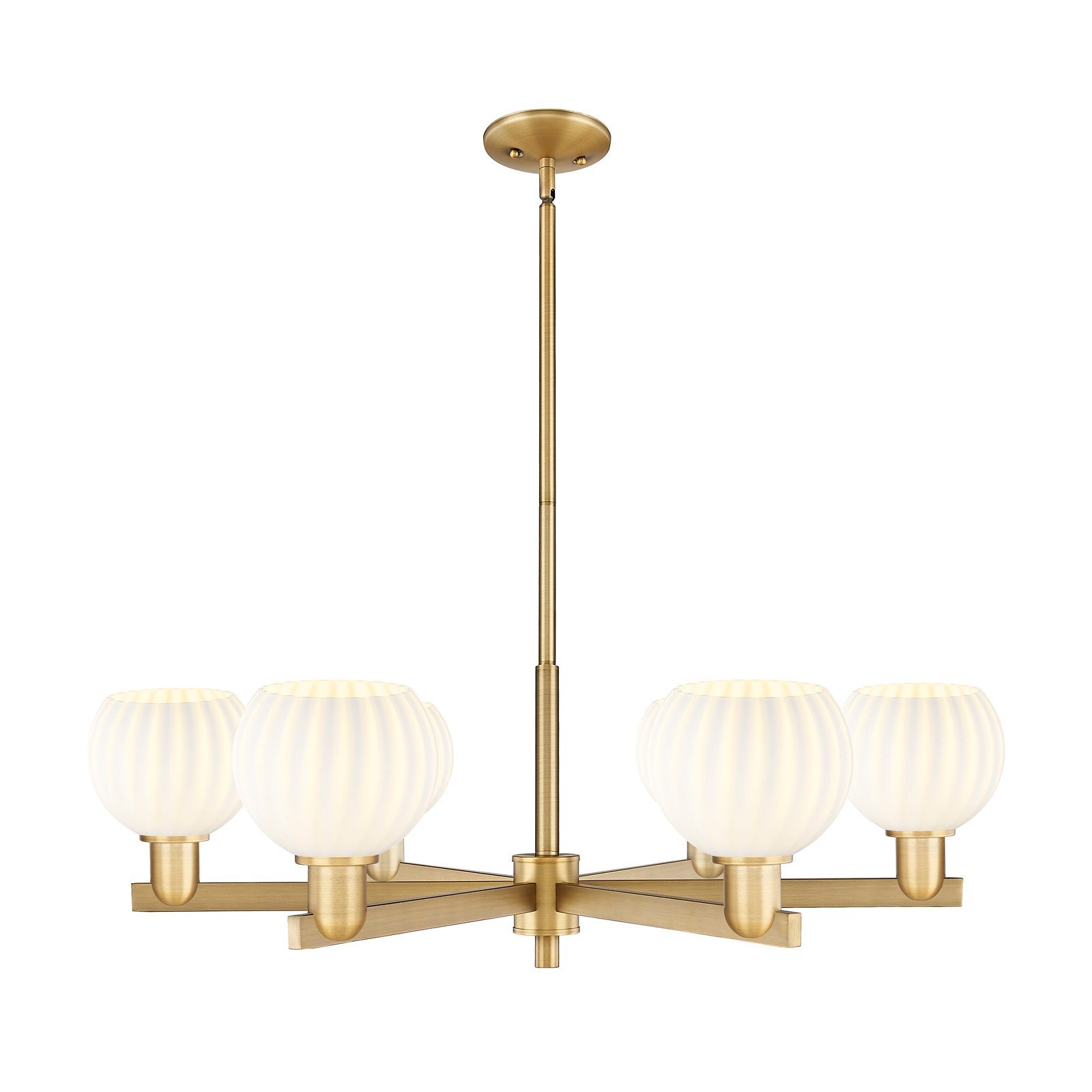 Innovations Lighting White Venetian 36in 6-Light Chandelier | Industrial Brushed Brass and White Venetian Glass | Kitchen | Model 716-6CR-BB-G1217-6WV