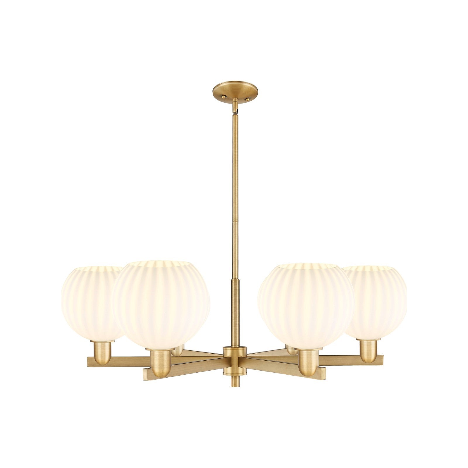 Innovations Lighting Arcadia 38in 6-Light Chandelier | Industrial Brushed Brass and White Venetian Glass | Dining Room & | Model 716-6CR-BB-G1217-8WV