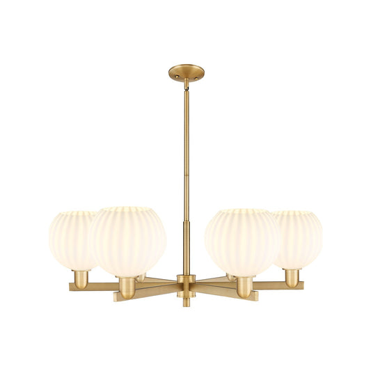 Innovations Lighting Arcadia 38in 6-Light Chandelier | Industrial Brushed Brass and White Venetian Glass | Dining Room & | Model 716-6CR-BB-G1217-8WV