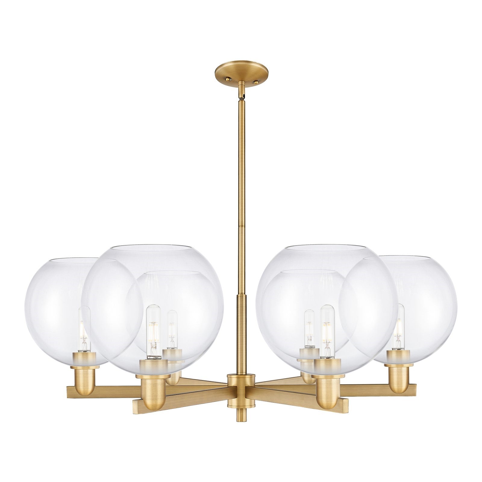 Innovations Athens 40in 6-Light Chandelier | Industrial Brushed Brass and Clear Glass | Dining Room & Living Room | Model 716-6CR-BB-G122-10