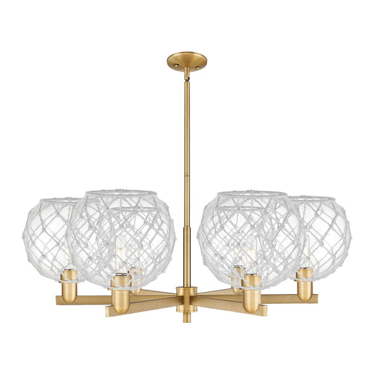 Innovations Farmhouse Rope 40in 6-Light Chandelier | Industrial Brushed Brass Steel and Clear Glass with White Rope | Dining | Model 716-6CR-BB-G122-10RW