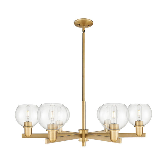 Innovations Athens 36in 6-Light Chandelier | Industrial Brushed Brass Steel and Clear Glass | Kitchen Island & Dining Room | Model 716-6CR-BB-G122-6