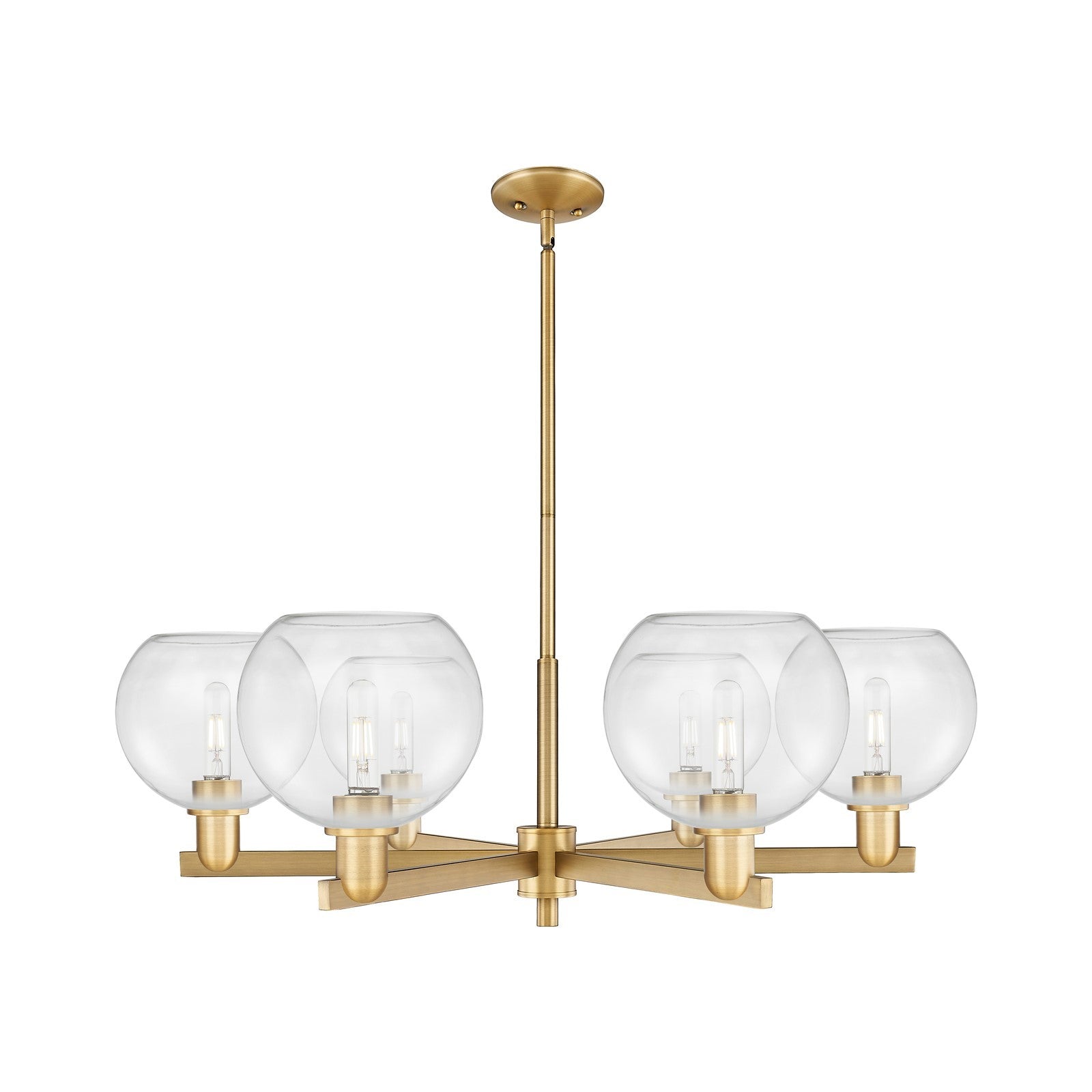 Innovations Athens 38in 6-Light Chandelier | Industrial Brushed Brass Steel and Clear Glass | Dining Room & Living Room | Model 716-6CR-BB-G122-8