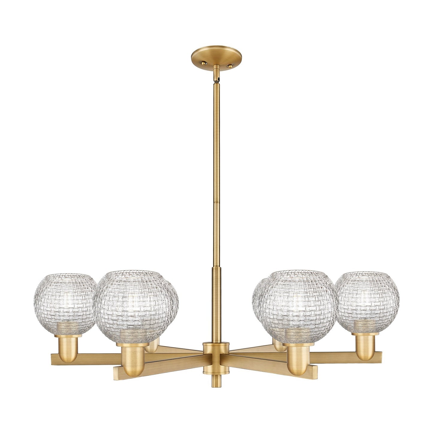 Innovations Athens 36in 6-Light Chandelier | Industrial Brushed Brass Steel and Clear Basket Weave Glass | Dining Room & | Model 716-6CR-BB-G122C-6CL