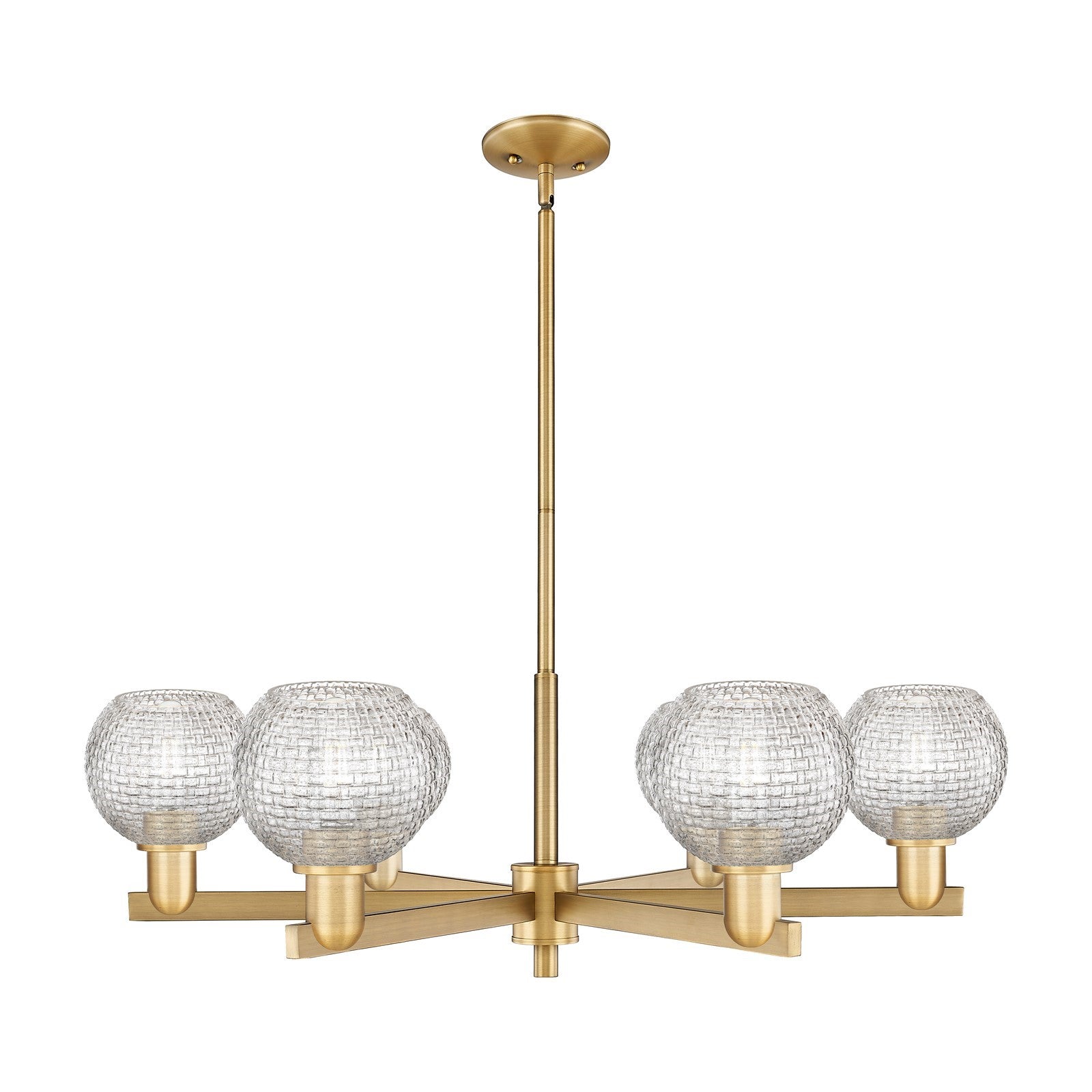 Innovations Athens 36in 6-Light Chandelier | Industrial Brushed Brass Steel and Clear Basket Weave Glass | Dining Room & | Model 716-6CR-BB-G122C-6CL