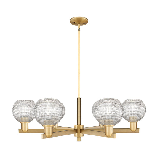 Innovations Athens 36in 6-Light Chandelier | Industrial Brushed Brass Steel and Clear Basket Weave Glass | Dining Room & | Model 716-6CR-BB-G122C-6CL