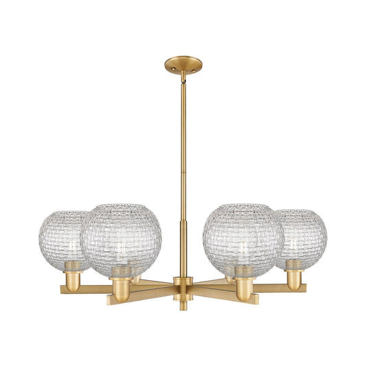 Innovations Athens 38in 6-Light Chandelier | Industrial Brushed Brass Steel and Clear Basket Weave Glass | Dining Room & | Model 716-6CR-BB-G122C-8CL