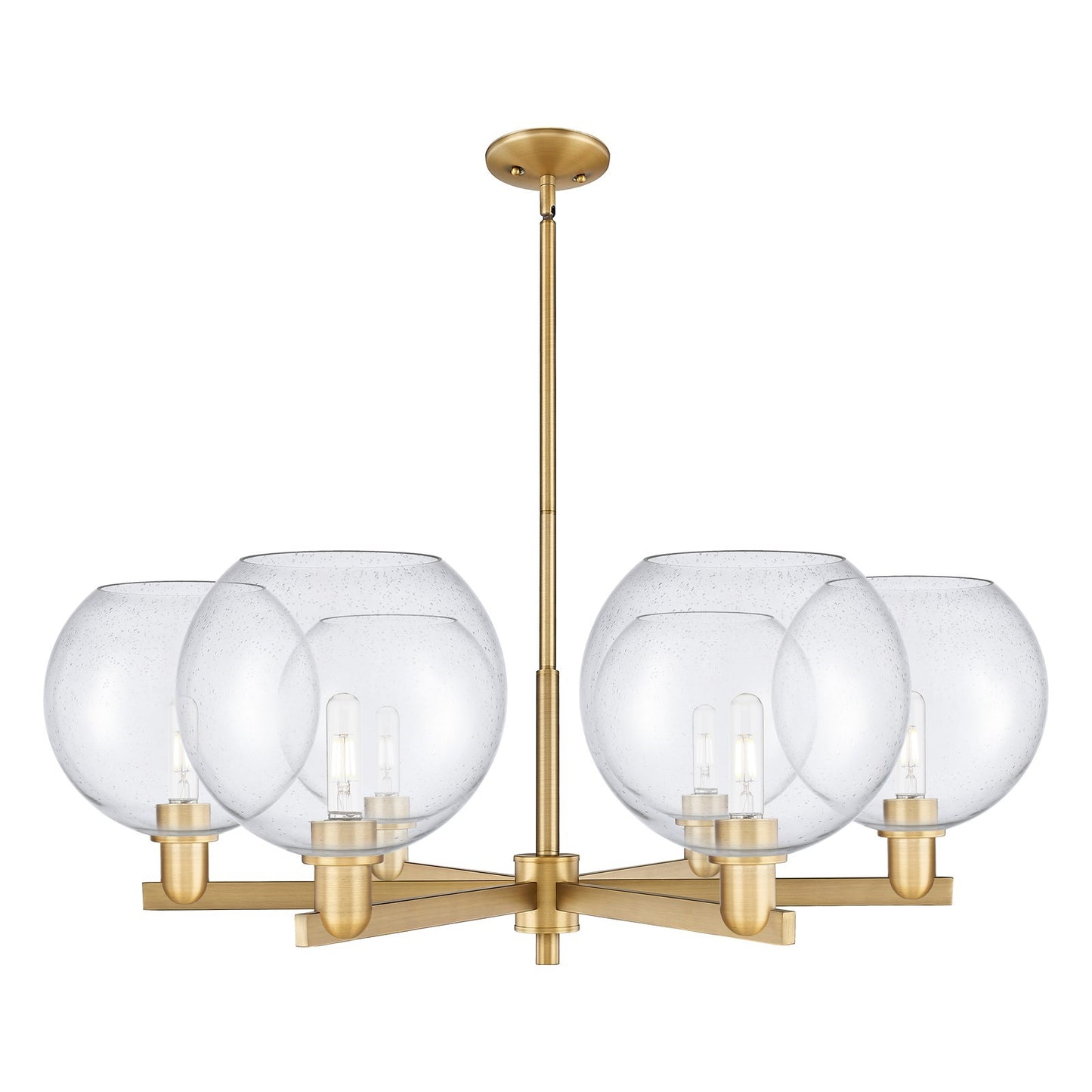 Innovations Athens 40in 6-Light Chandelier | Industrial Brushed Brass Steel and Seedy Glass | Dining Room & Living Room | Model 716-6CR-BB-G124-10