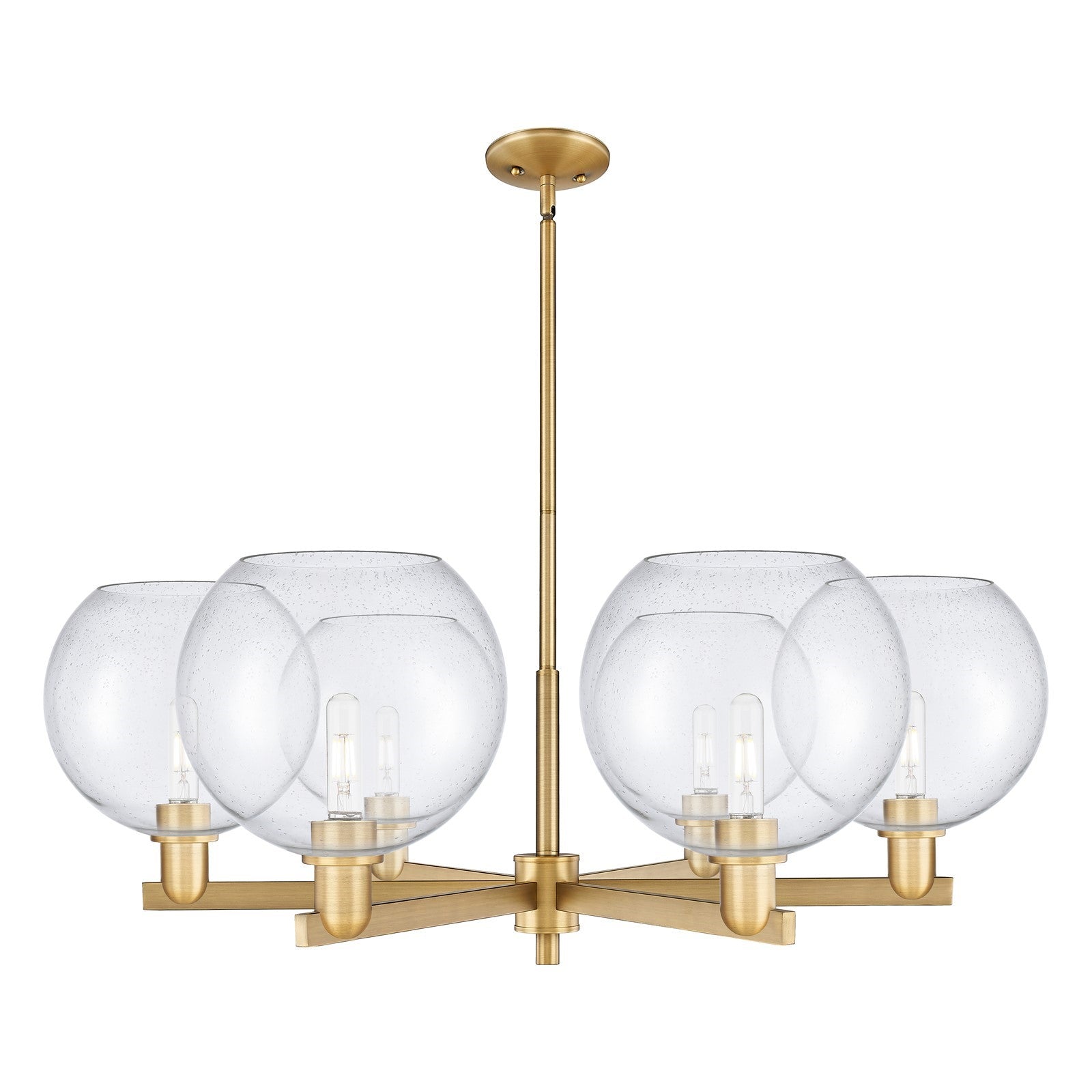Innovations Athens 40in 6-Light Chandelier | Industrial Brushed Brass Steel and Seedy Glass | Dining Room & Living Room | Model 716-6CR-BB-G124-10